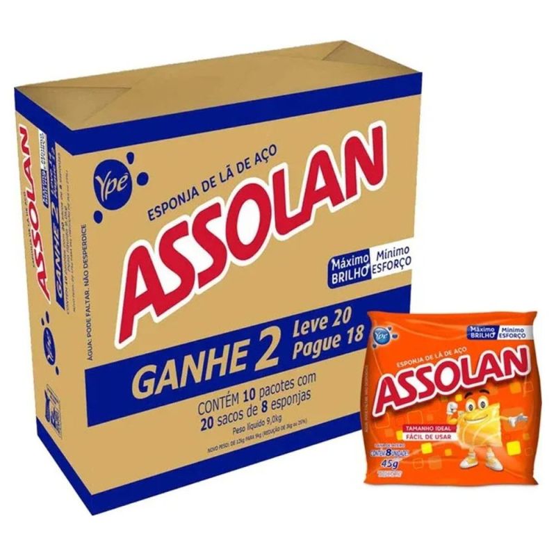 Lã De Aço Assolan Leve 20 Pague 18un 45g - Atacado Vila Nova